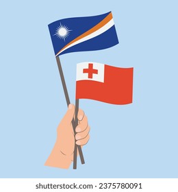 Flags of the Marshall Islands and Tonga, Hand Holding flags