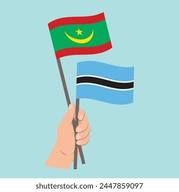 Flags of Mauritania and Botswana, Hand Holding flags