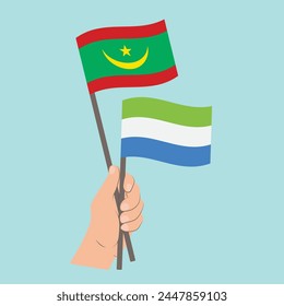 Flags of Mauritania and Sierra Leone, Hand Holding flags