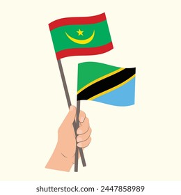 Flags of Mauritania and Tanzania, Hand Holding flags