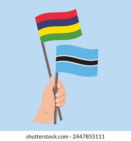 Flags of Mauritius and Botswana, Hand Holding flags