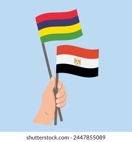 Flags of Mauritius and Egypt, Hand Holding flags