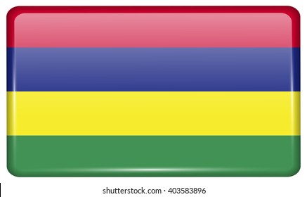 Flags of Mauritius in the form of a magnet on refrigerator with reflections light. Vector illustration