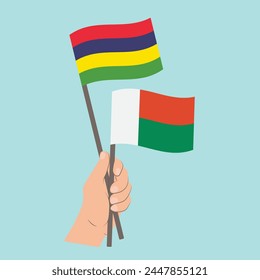 Flags of Mauritius and Madagascar, Hand Holding flags