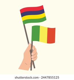 Flags of Mauritius and Mali, Hand Holding flags