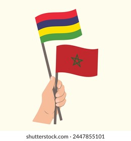 Flags of Mauritius and Morocco, Hand Holding flags