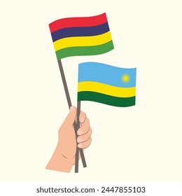 Banderas de Mauricio y Ruanda, Banderas de mano