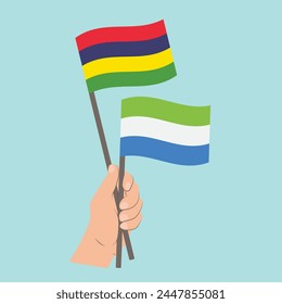 Flags of Mauritius and Sierra Leone, Hand Holding flags