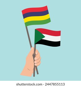 Flags of Mauritius and Sudan, Hand Holding flags