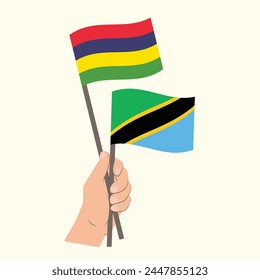 Flags of Mauritius and Tanzania, Hand Holding flags
