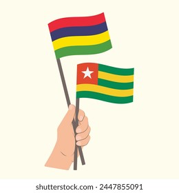 Banderas de Mauricio y Togo, banderas de mano