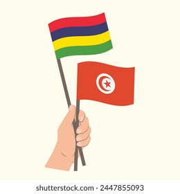 Flags of Mauritius and Tunisia, Hand Holding flags