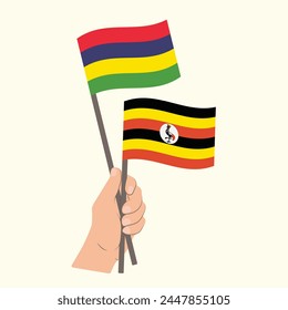 Flags of Mauritius and Uganda, Hand Holding flags