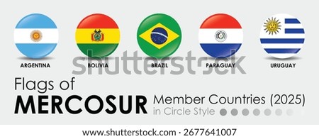 Flags of MERCOSUR member countries displayed in circle style, showcasing Argentina, Bolivia, Brazil, Paraguay, and Uruguay