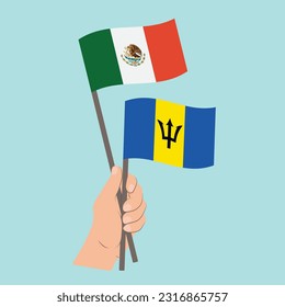Flags of Mexico and Barbados, Hand Holding flags