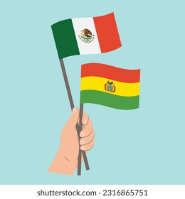 Flags of Mexico and Bolivia, Hand Holding flags