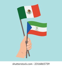 Flags of Mexico and Equatorial Guinea, Hand Holding flags
