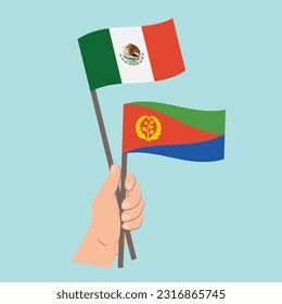 Flags of Mexico and Eritrea, Hand Holding flags