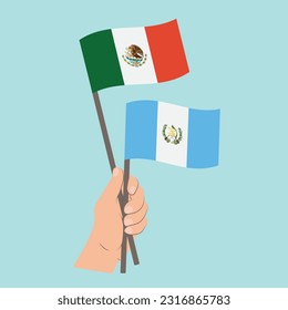 Flags of Mexico and Guatemala, Hand Holding flags