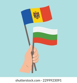 Flags of Moldova and Bulgaria, Hand Holding flags