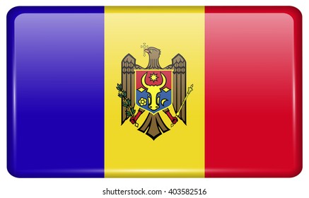Flags of Moldova in the form of a magnet on refrigerator with reflections light. Vector illustration