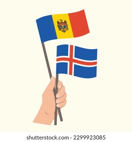 Flags of Moldova and Iceland, Hand Holding flags