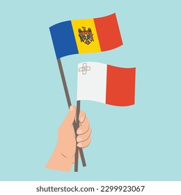 Flags of Moldova and Malta, Hand Holding flags