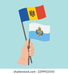 Flags of Moldova and San Marino, Hand Holding flags