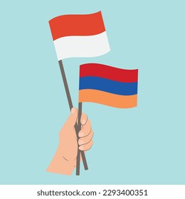 Flags of Monaco and Armenia, Hand Holding flags