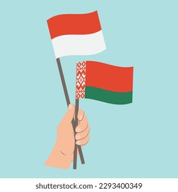 Flags of Monaco and Belarus, Hand Holding flags