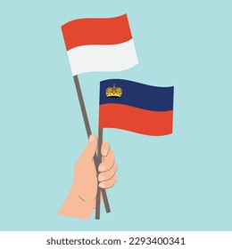Flags of Monaco and Liechtenstein, Hand Holding flags