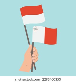 Flags of Monaco and Malta, Hand Holding flags