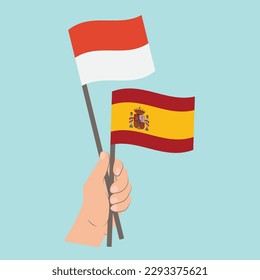 Flags of Monaco and Spain, Hand Holding flags