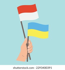 Flags of Monaco and Ukraine, Hand Holding flags