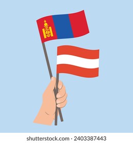 Flags of Mongolia and Austria, Hand Holding flags