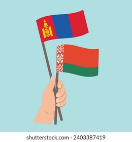 Banderas de Mongolia y Bielorrusia, con banderas de mano