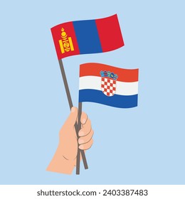 Flags of Mongolia and Croatia, Hand Holding flags