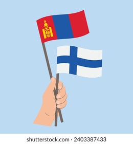 Flags of Mongolia and Finland, Hand Holding flags