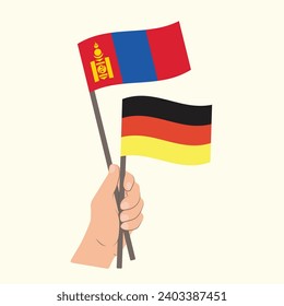 Flaggen der Mongolei und Deutschlands, handgeführte Flaggen