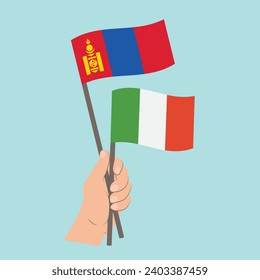 Flags of Mongolia and Italy, Hand Holding flags