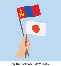 Flags of Mongolia and Japan, Hand Holding flags