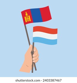 Flags of Mongolia and Luxembourg, Hand Holding flags