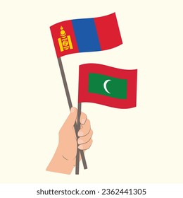 Flags of Mongolia and Maldives, Hand Holding flags