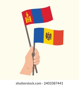 Flags of Mongolia and Moldova, Hand Holding flags