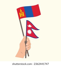 Flags of Mongolia and Nepal, Hand Holding flags