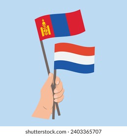 Flags of Mongolia and the Netherlands, Hand Holding flags