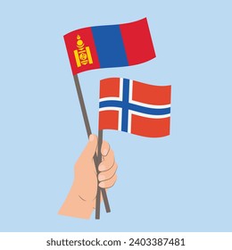 Flags of Mongolia and Norway, Hand Holding flags