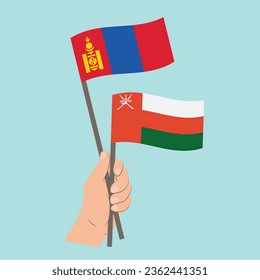 Flags of Mongolia and Oman, Hand Holding flags