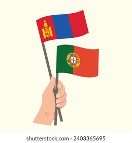 Flags of Mongolia and Portugal, Hand Holding flags