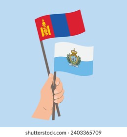 Flags of Mongolia and San Marino, Hand Holding flags